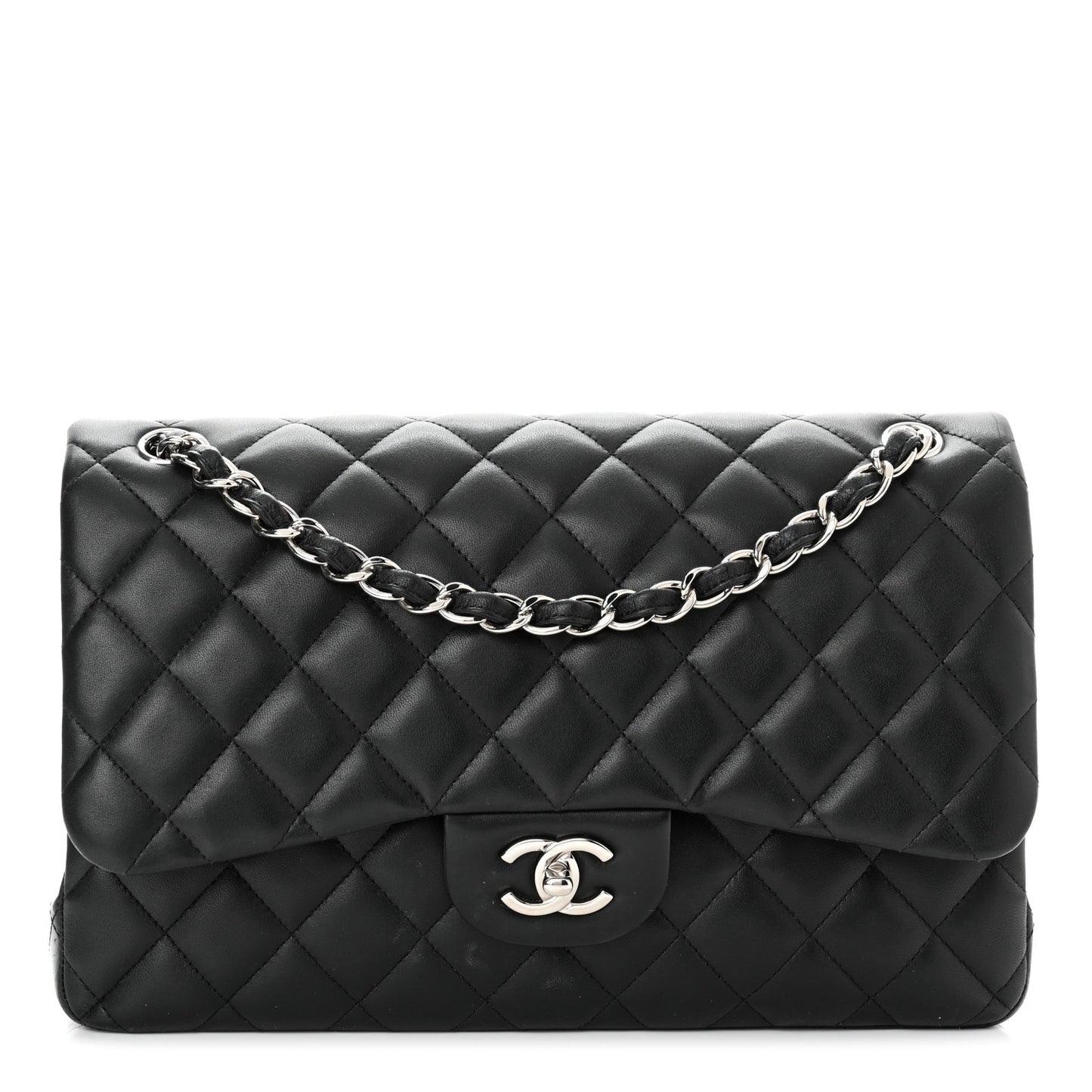Lambskin Quilted Jumbo Double Flap Black