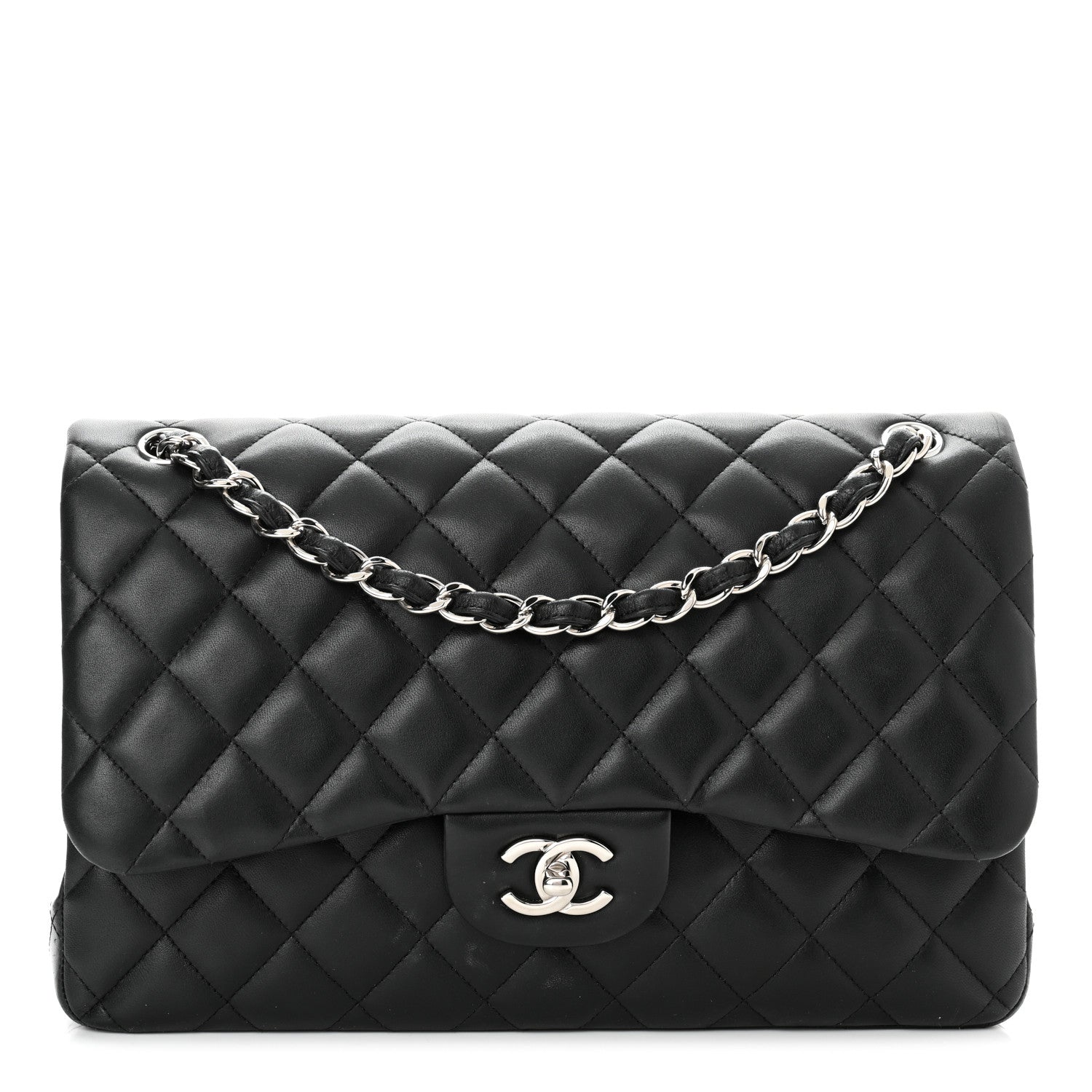 Chanel Lambskin Quilted Jumbo Double Flap Black 1 of 12