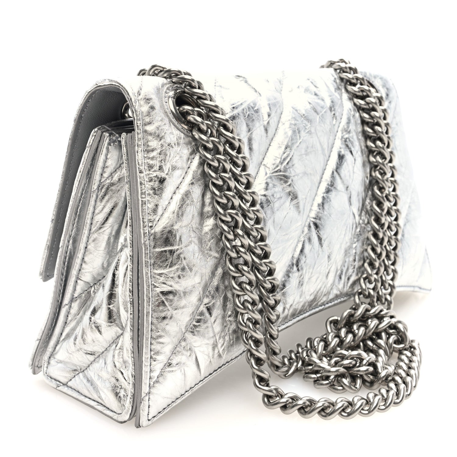Balenciaga Crushed Calfskin Quilted Small Crush Chain Bag Silver 3 of 9