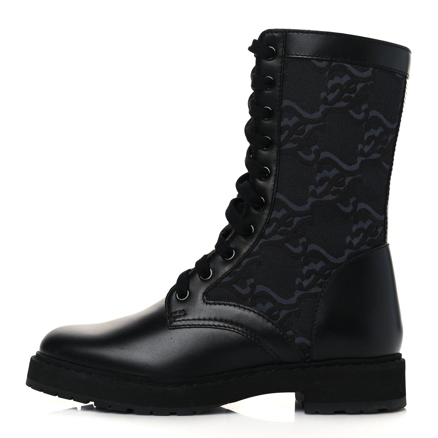Vitello Fabric Jacquard Karligraphy Embroidered Womens Combat Boots 35.5 Black