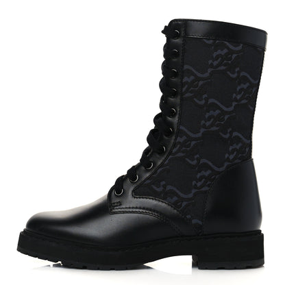 Fendi Vitello Fabric Jacquard Karligraphy Embroidered Womens Combat Boots 35.5 Black 1 of 7