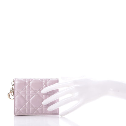 Christian Dior Metallic Lambskin Cannage Mini Lady Dior Wallet Lotus 2 of 9