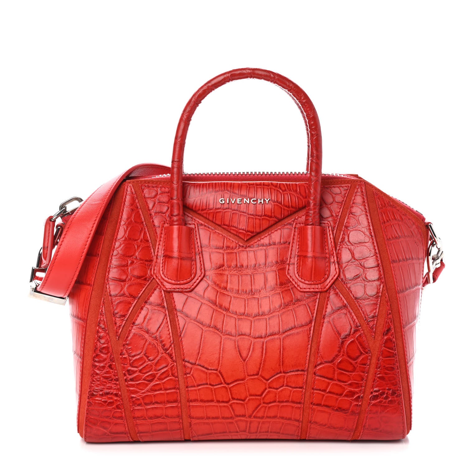 Givenchy Calfskin Crocodile Embossed Small Antigona Red 1 of 11