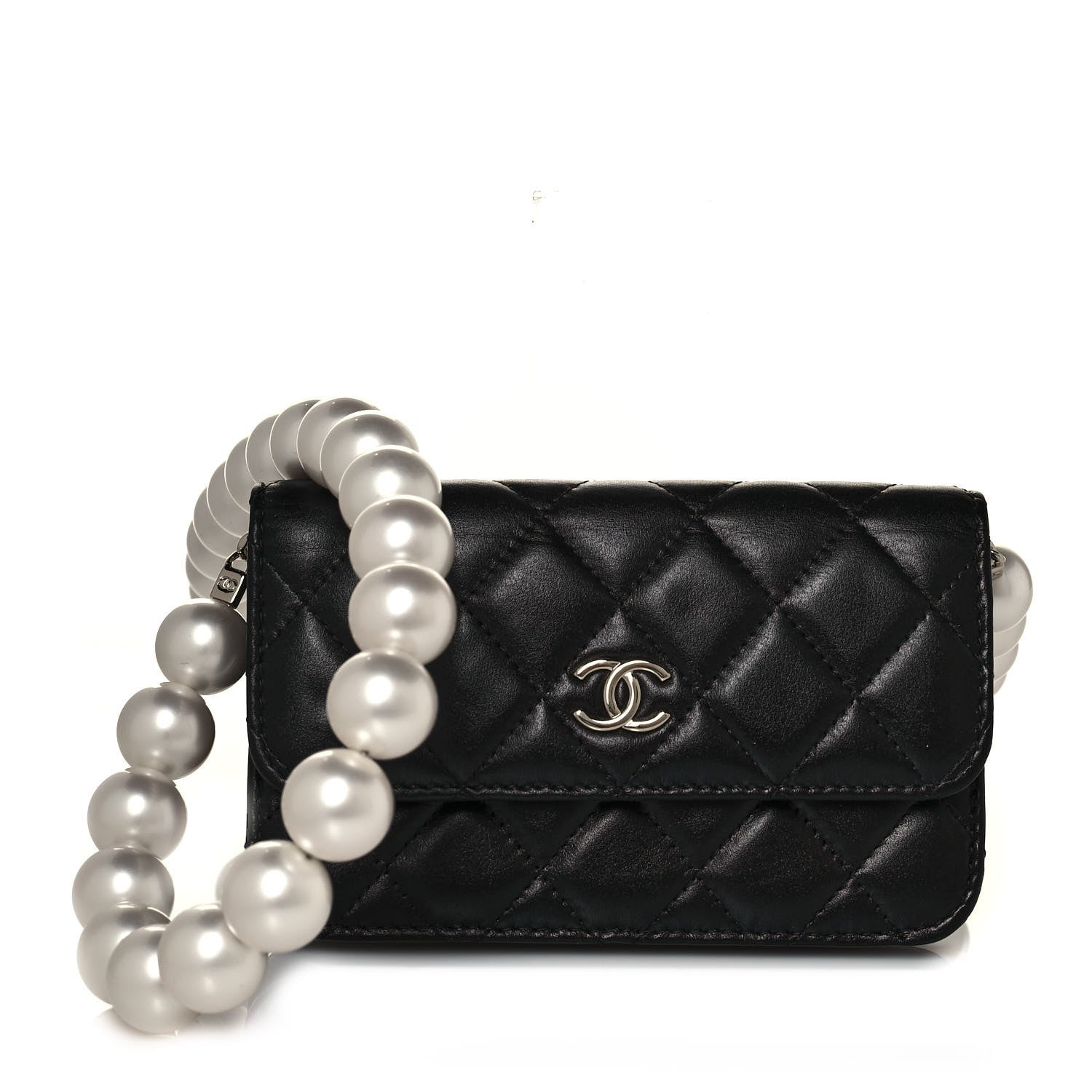 Chanel Calfskin Quilted Maxi Pearls Clutch With Chain Black 1 of 14