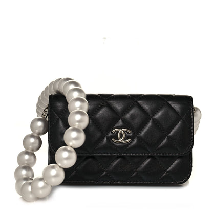 Chanel Calfskin Quilted Maxi Pearls Clutch With Chain Black 1 of 14
