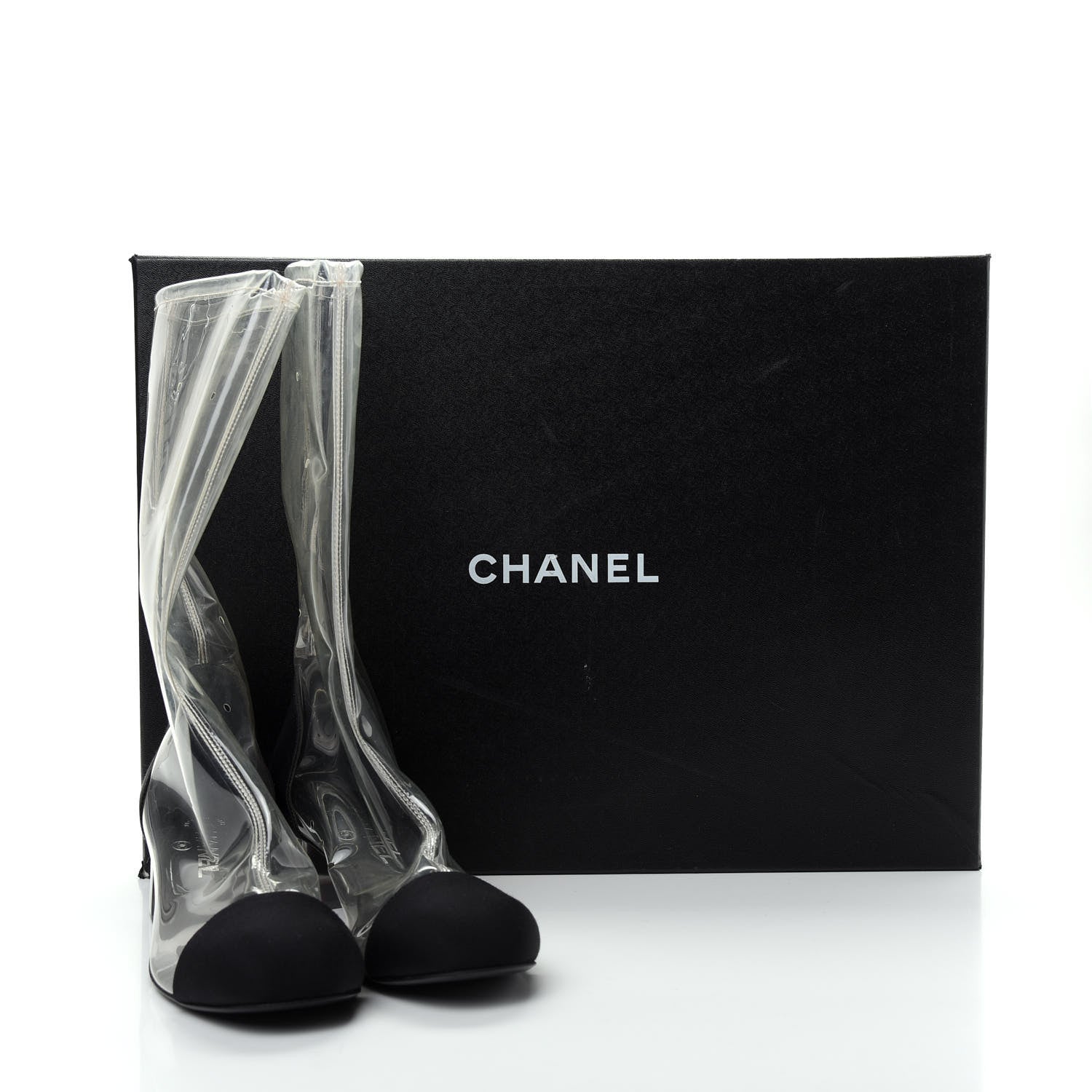 Chanel PVC Grosgrain High Boots 38 Transparent Black 10 of 10