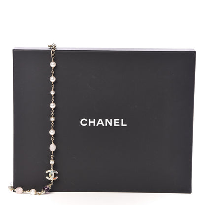 Chanel Crystal Pearl Glass CC Long Necklace Light Gold 5 of 5