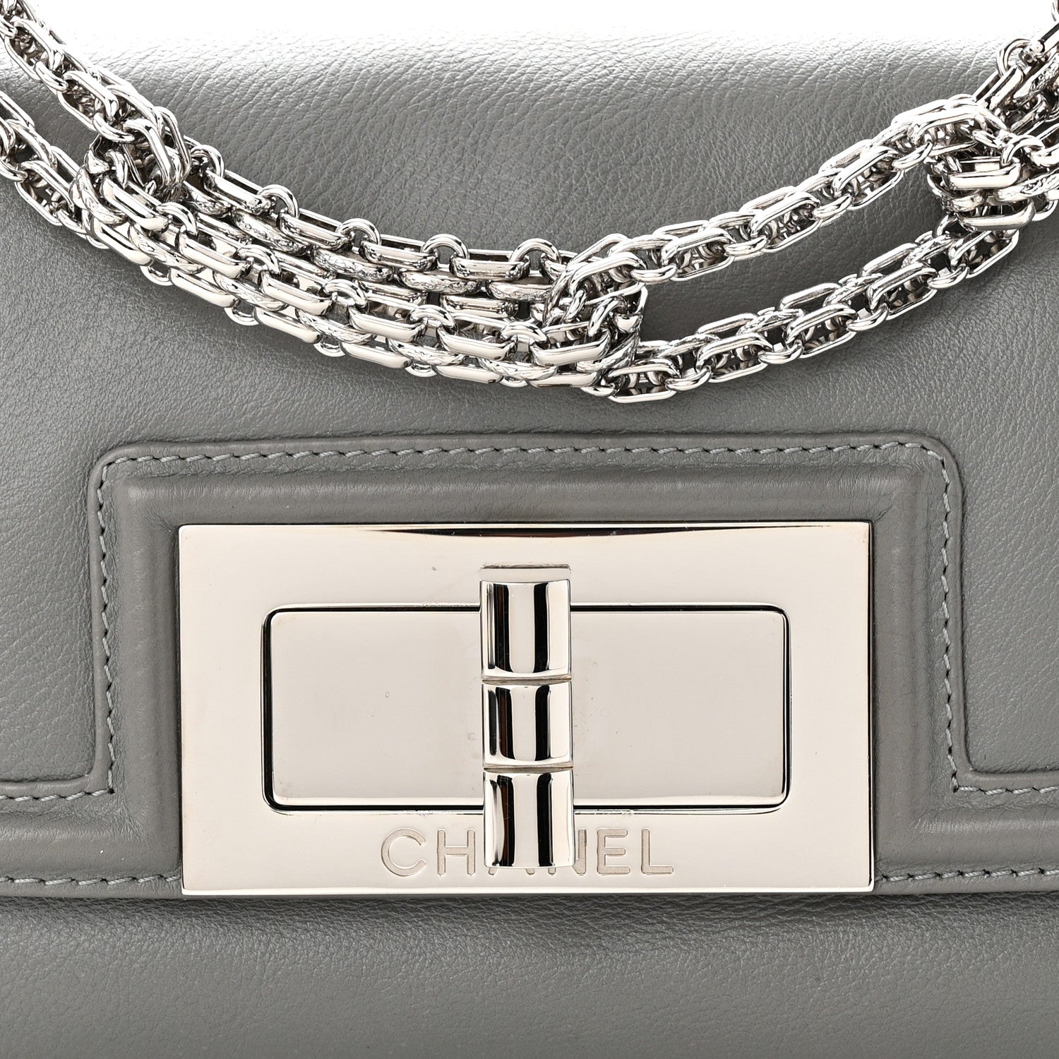 Chanel Grained Calfskin Mademoiselle Lock Bijoux Chain Flap Grey 8 of 12