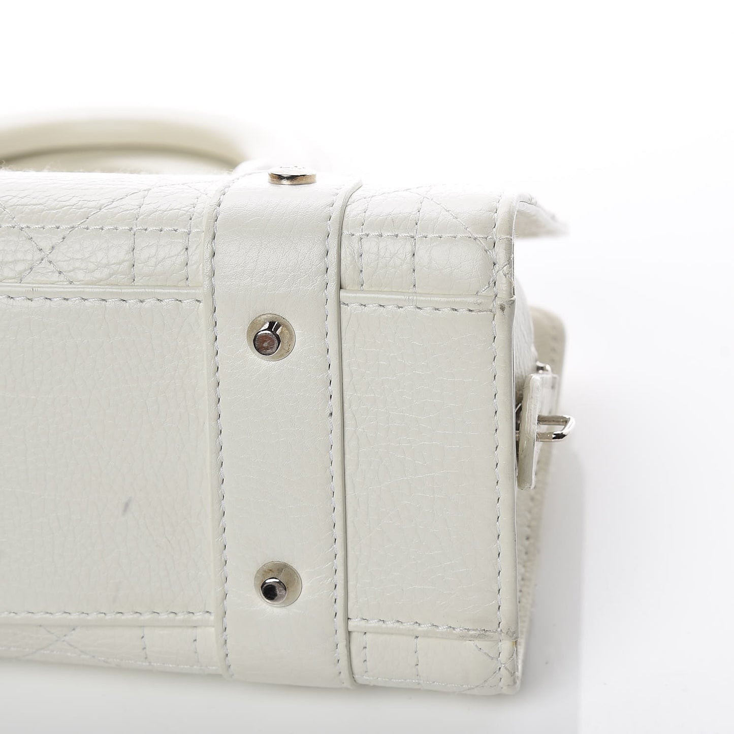 Calfskin Cannage Stitched Small Lady East West Lady Dior White