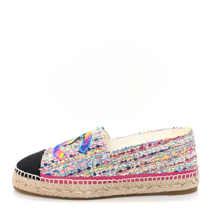 Chanel Cotton Tweed Grosgrain CC Espadrilles 41 Multicolor Black 1 of 10