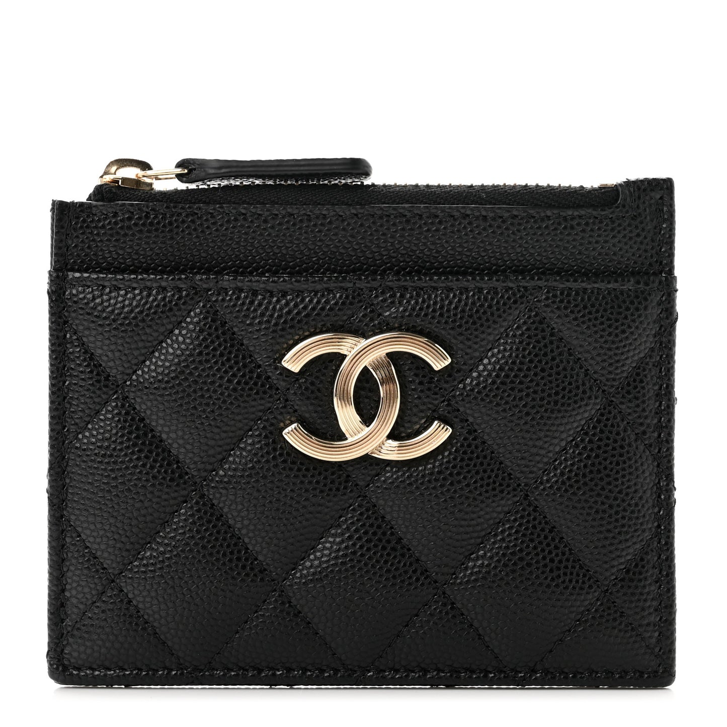 Caviar Quilted CC Zip Card Holder Black