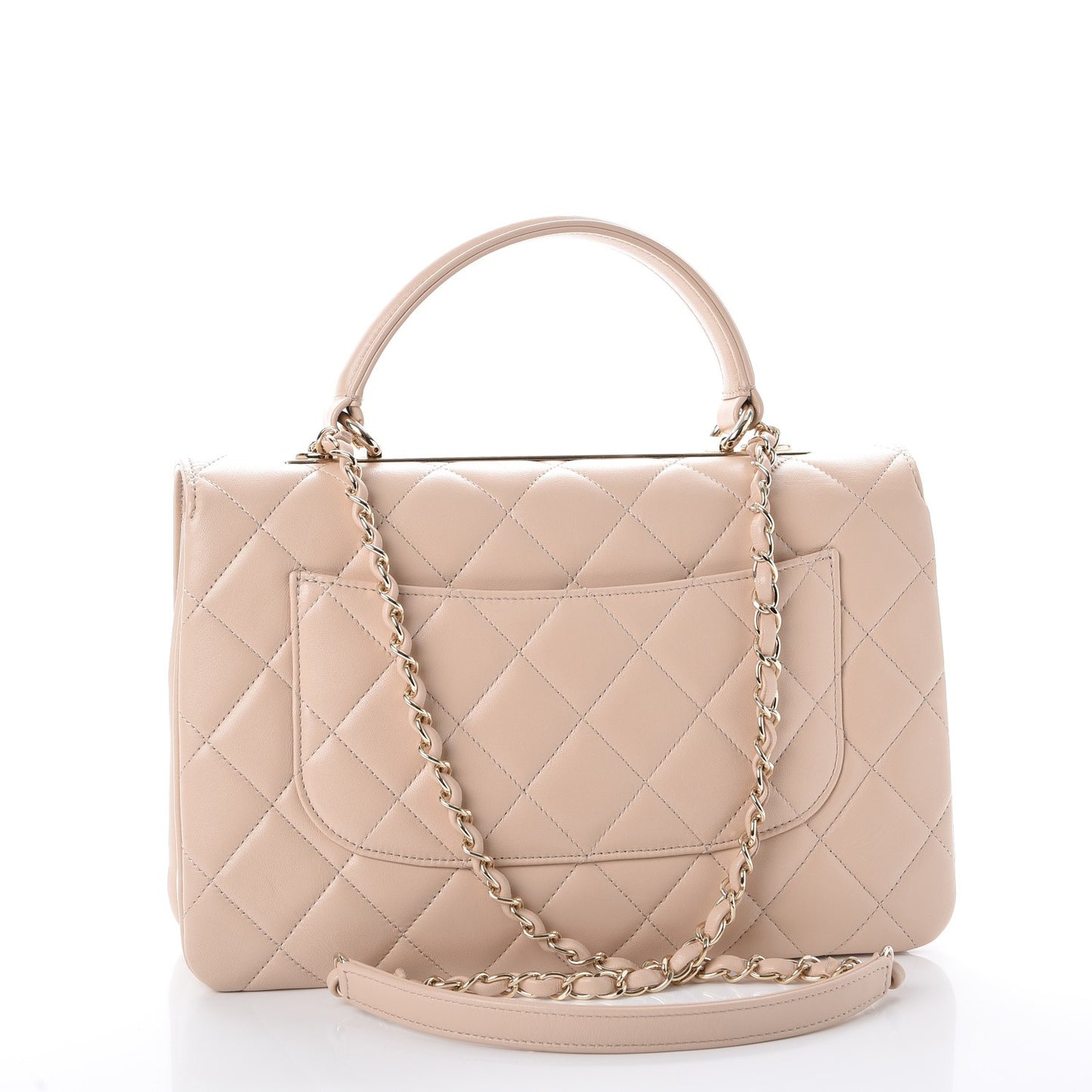 Lambskin Quilted Medium Trendy CC Flap Dual Handle Bag Beige