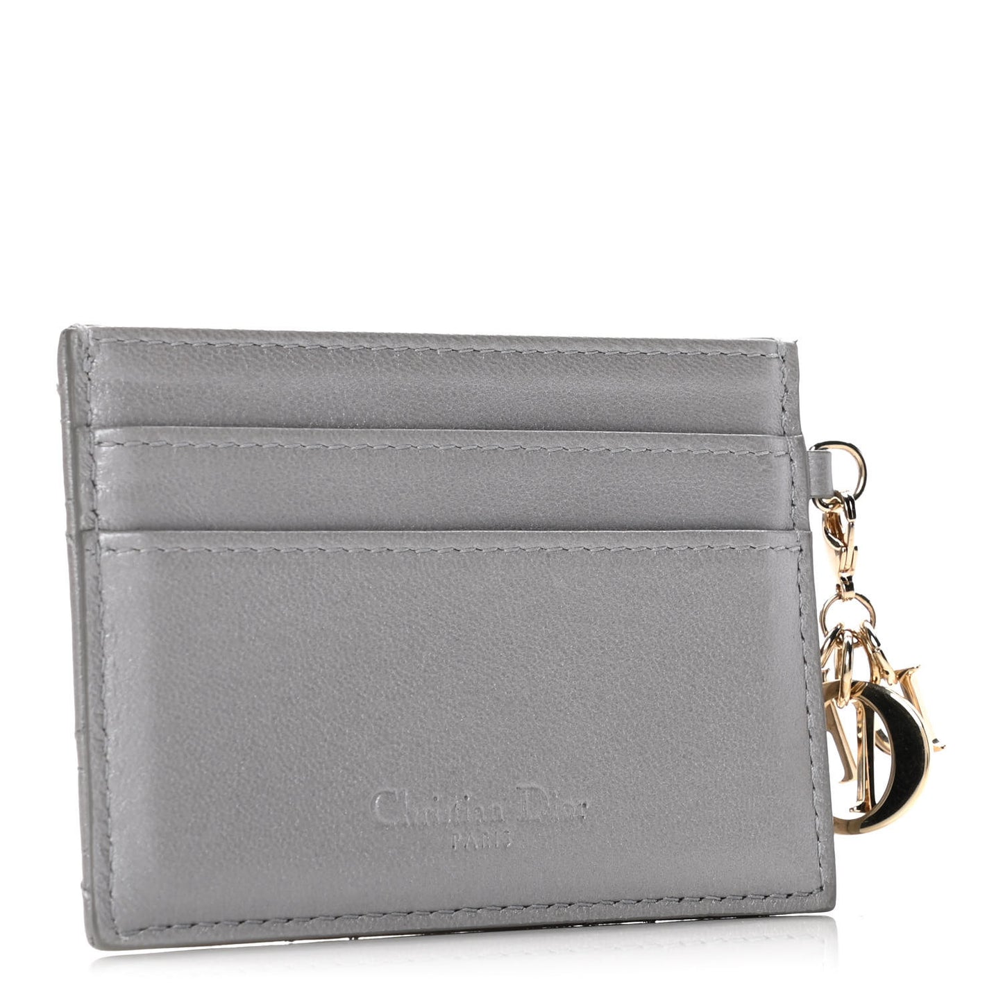 Metallic Lambskin Cannage Lady Dior Card Holder Silver