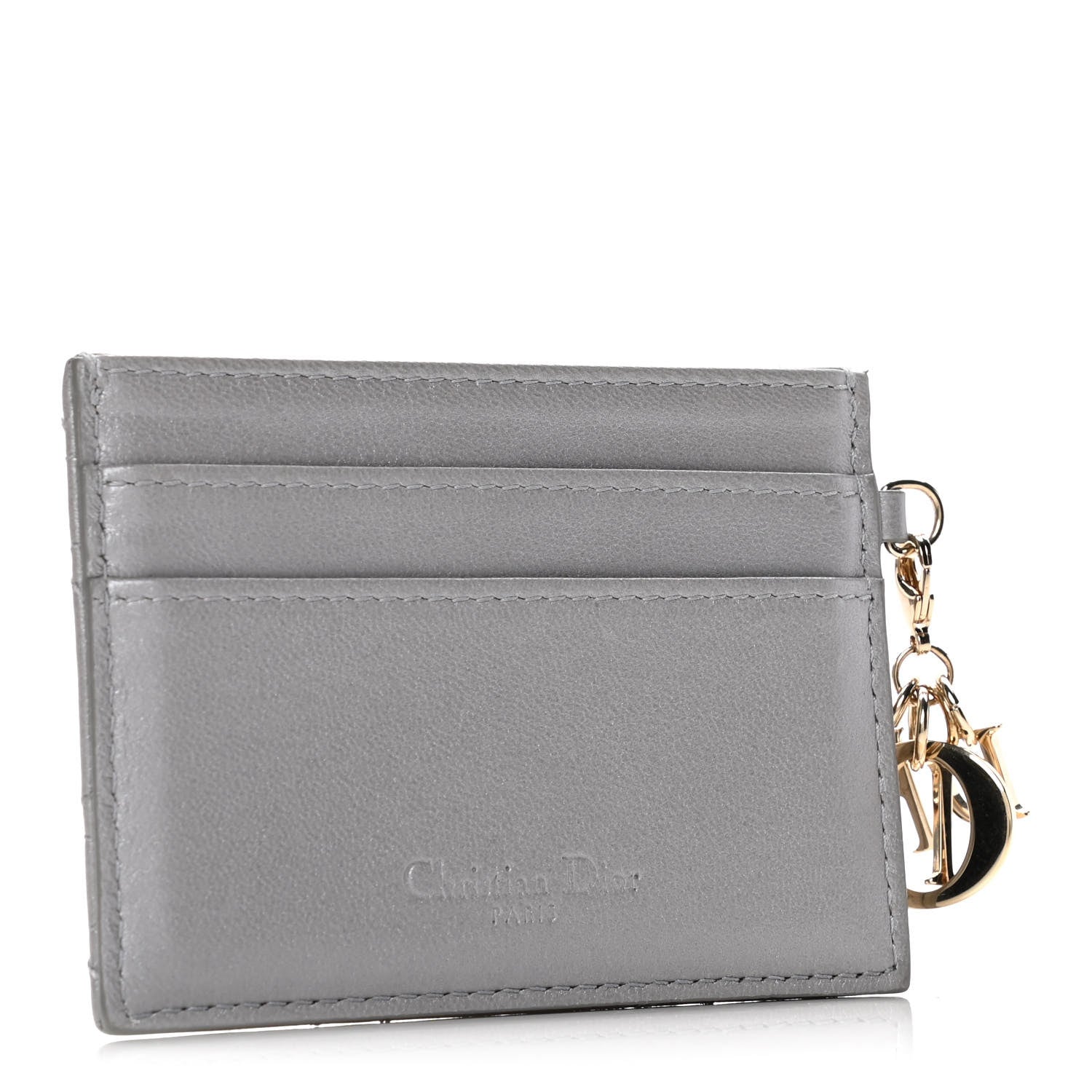 Christian Dior Metallic Lambskin Cannage Lady Dior Card Holder Silver 3 of 7