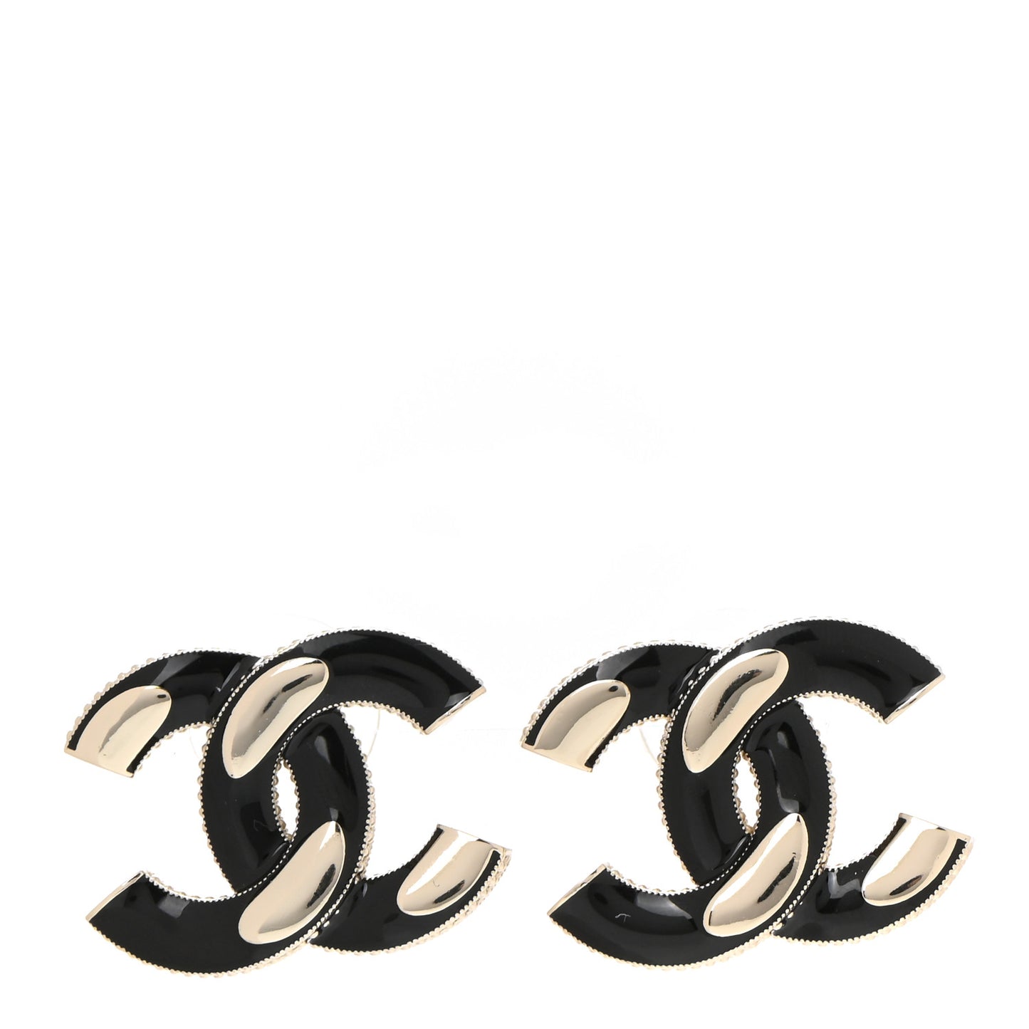 Enamel CC Earrings Black Gold