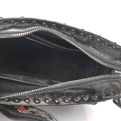 Valentino Garavani Craquele Calfskin Small Guitar Strap Rockstud Rolling Flap Pocket Shoulder Bag Black 5 of 11