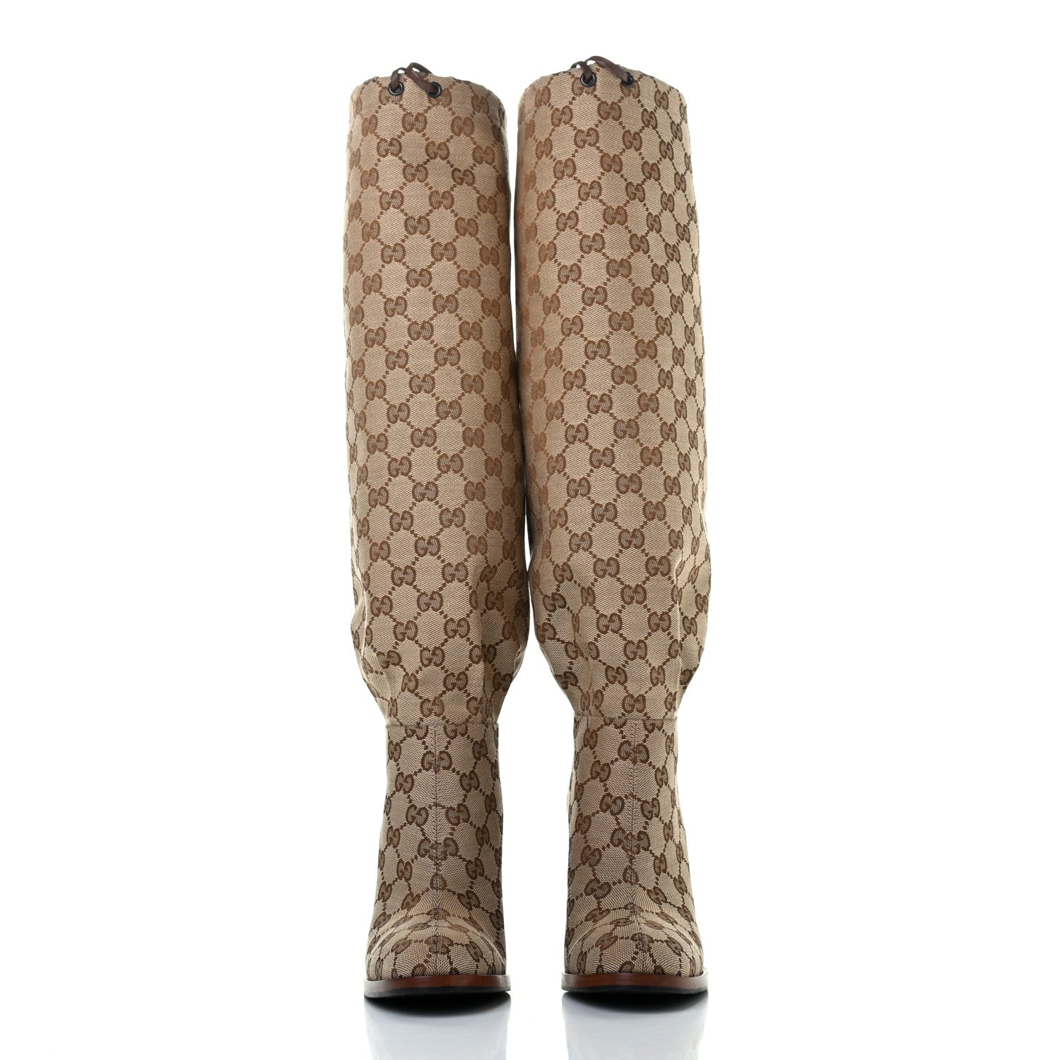 Gucci Monogram Malaga Kid Lisa Mid Heel Boots 37.5 Beige Ebony 2 of 6