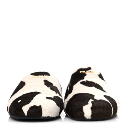 Prada Calf Hair Stampata Cow Loafer Mules 37 White Moro 3 of 9
