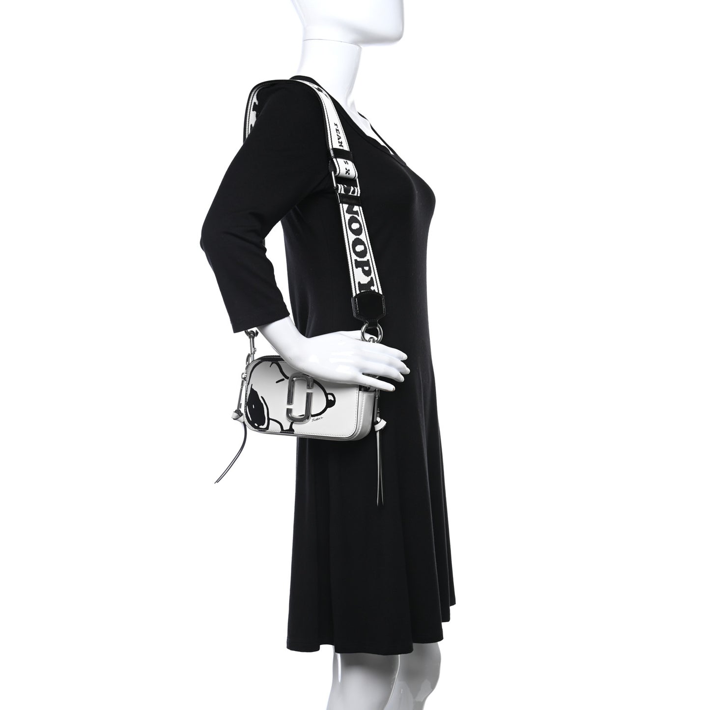 X Peanuts Saffiano Small Snoopy Snapshot Camera Bag White Black