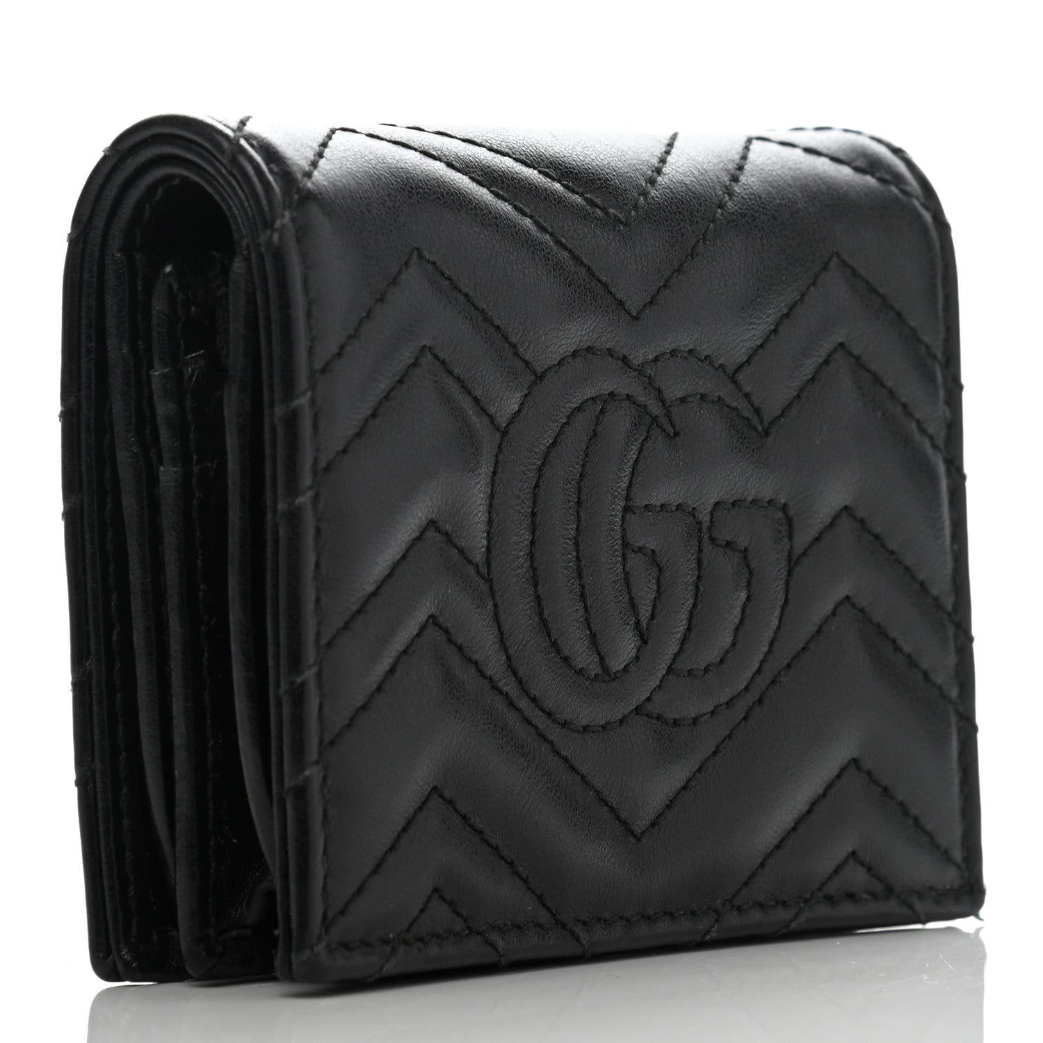 Gucci Calfskin Matelasse GG Marmont Card Case Wallet Black 3 of 9
