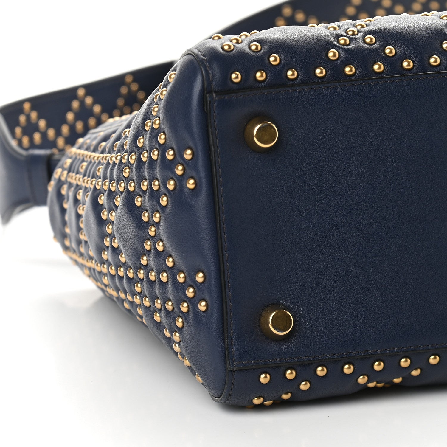 Christian Dior Calfskin Cannage Studded Medium Supple Lady Dior Navy 7 of 8