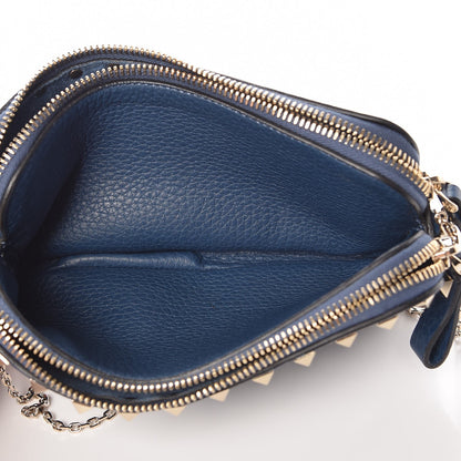 Valentino Garavani Pebbled Calfskin Rockstud Chain Pouch Shoulder Bag Peacock 6 of 9