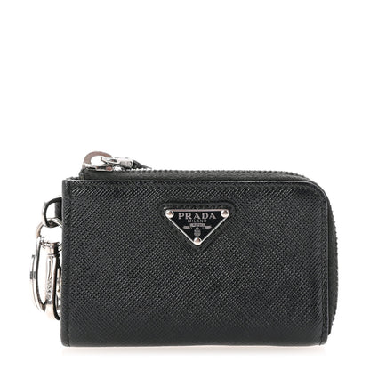 Prada Saffiano Metal Triangle Key Pouch Black 1 of 7