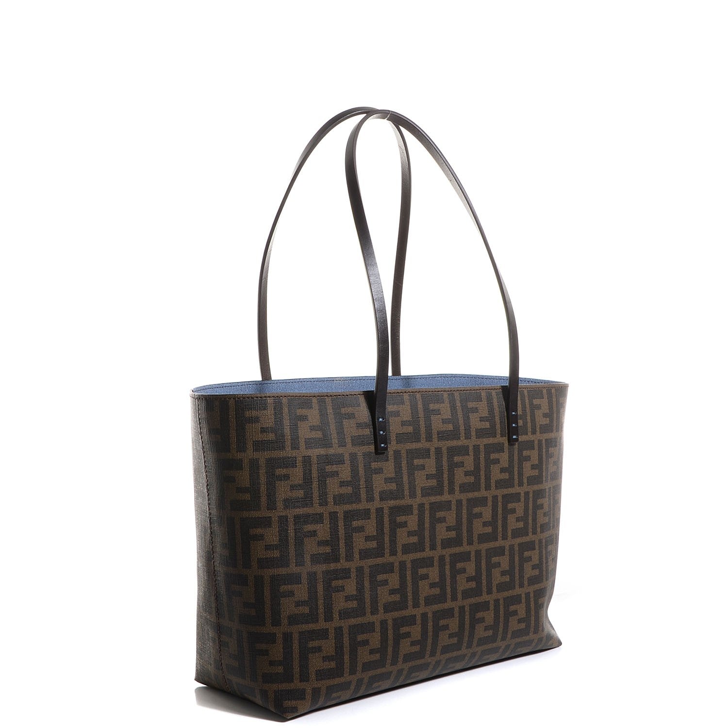 Fendi Zucca Spalmati Small Roll Tote Tobacco Blue 3 of 8
