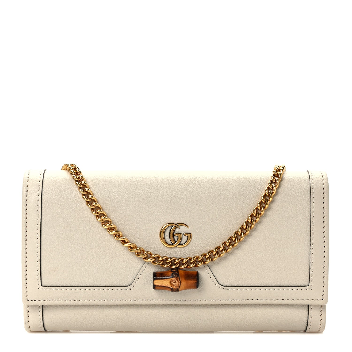 Gucci Wonka Grain Calfskin Diana Chain Wallet Mystic White 1 of 12