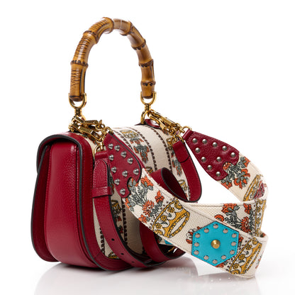 Gucci Canvas Calfskin 100 Centennial Music Medium Bamboo 1947 Top Handle Bag Ivory Red 4 of 15