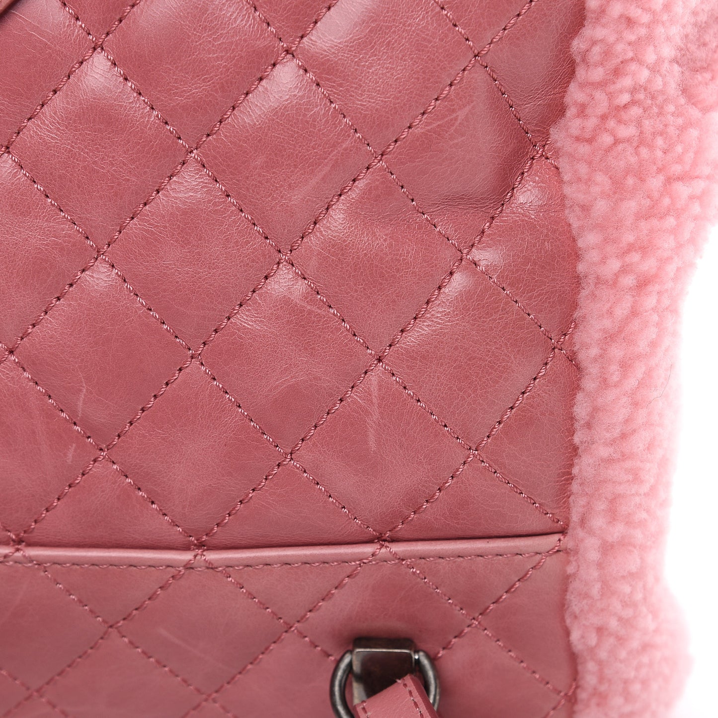 Glazed Calfskin Shearling Quilted Small Mountain Backpack Pink