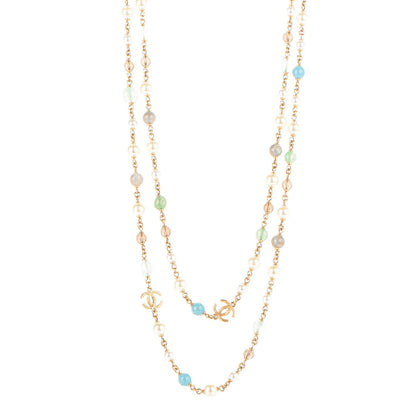 Chanel Pearl Beaded CC Long Necklace Blue Green Gold 1 of 4