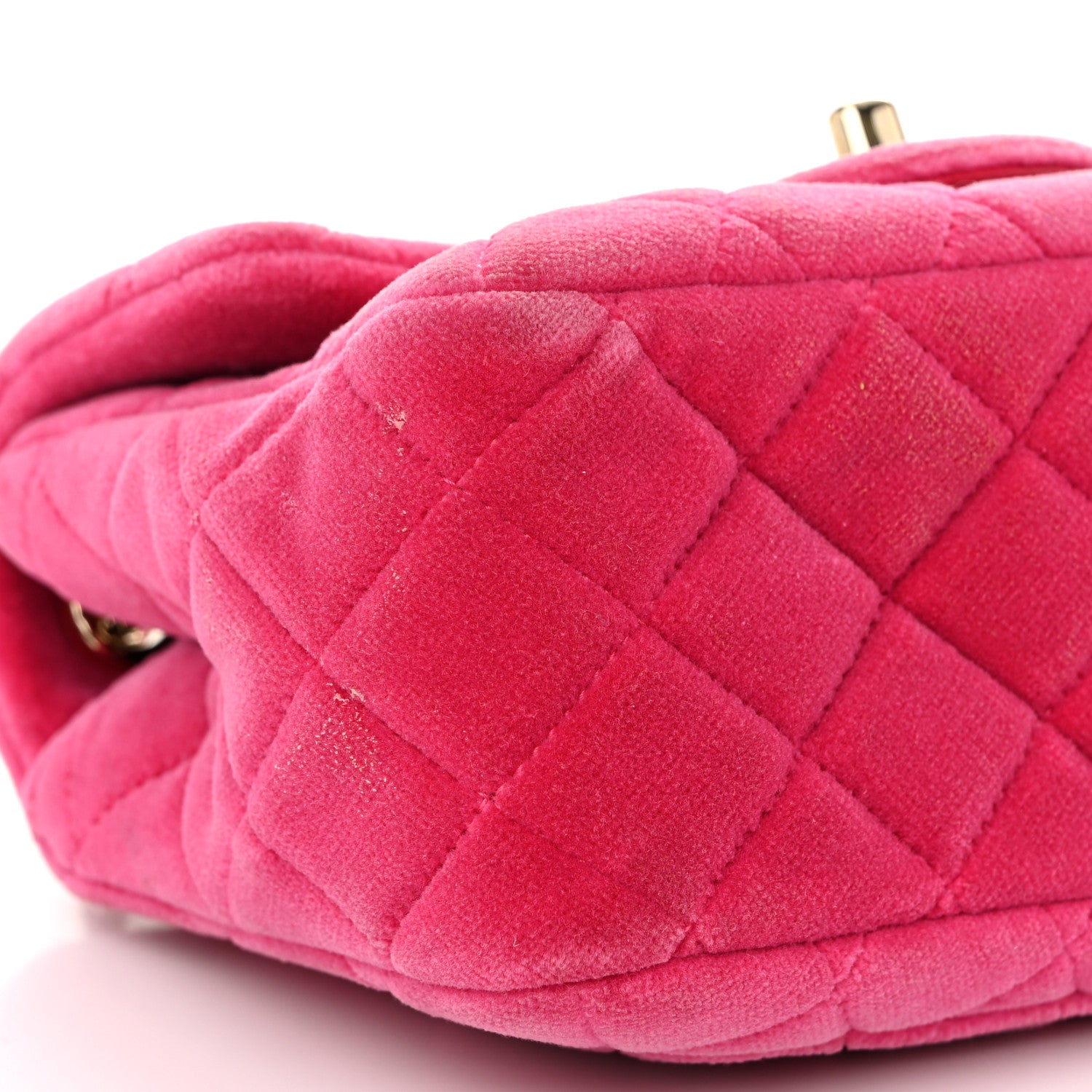 Chanel Velvet Quilted Mini Square Pearl Crush Flap Fuchsia 9 of 11