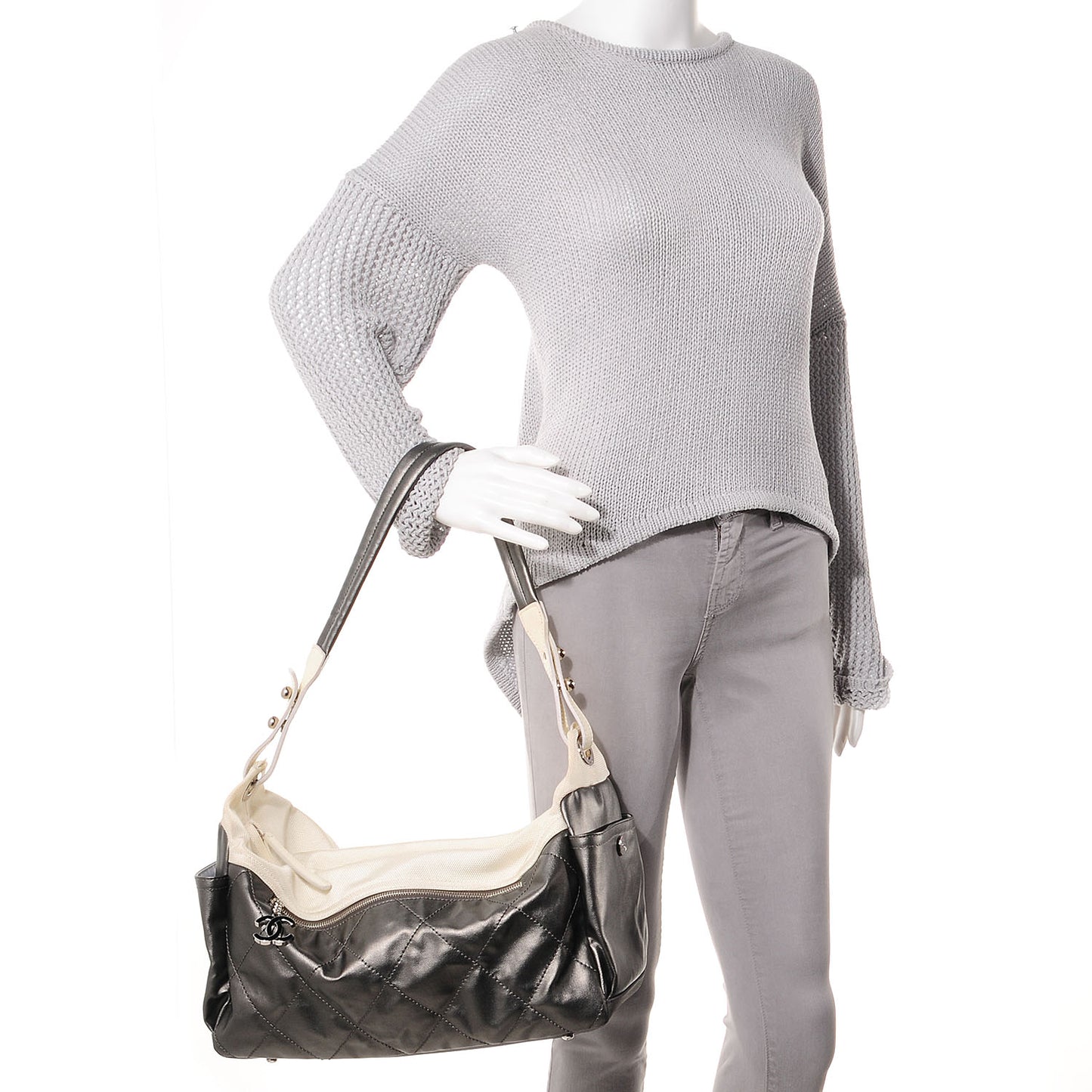 Coated Canvas Paris Biarritz Hobo Silver
