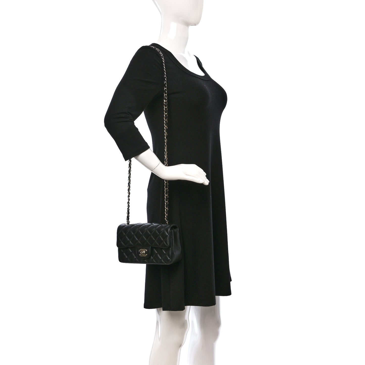 Lambskin Quilted Mini Rectangular Flap Black