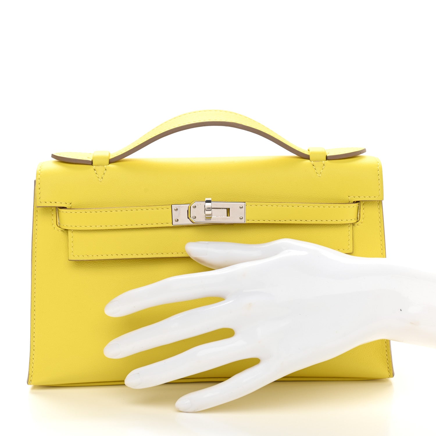 Hermes Swift Kelly Pochette Clutch Lime 2 of 10
