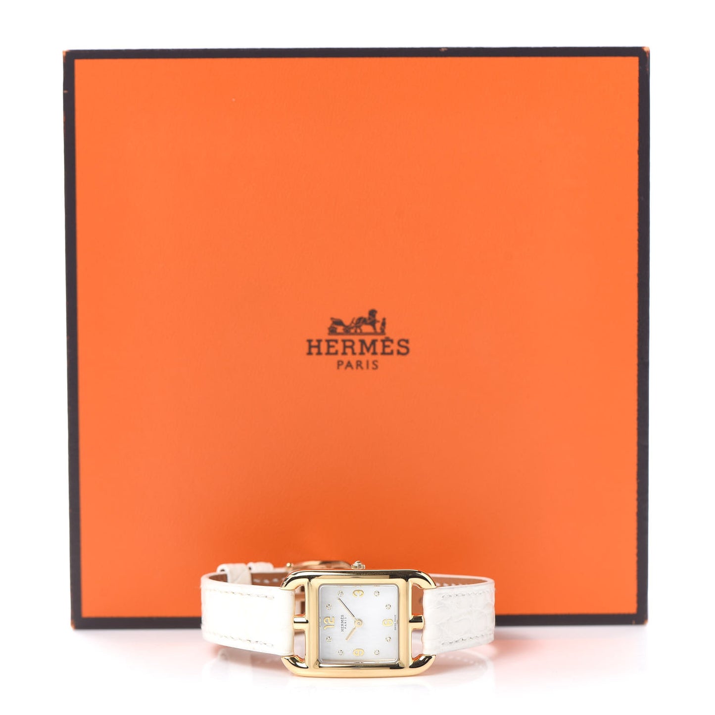 18K Yellow Gold Alligator Diamond Mother of Pearl 23mm Cape Cod Quartz Watch Blanc