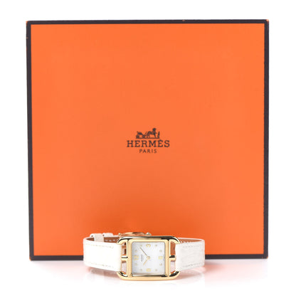 Hermes 18K Yellow Gold Alligator Diamond Mother of Pearl 23mm Cape Cod Quartz Watch Blanc 5 of 5