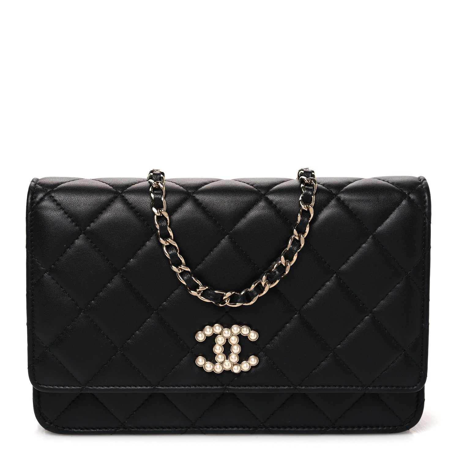 Chanel Lambskin Quilted Pearl CC Wallet on Chain WOC Black 1 of 11