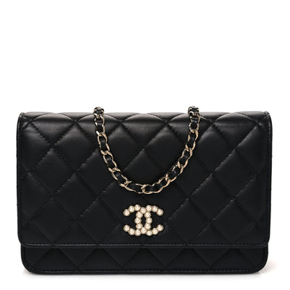 Chanel Lambskin Quilted Pearl CC Wallet on Chain WOC Black 1 of 11