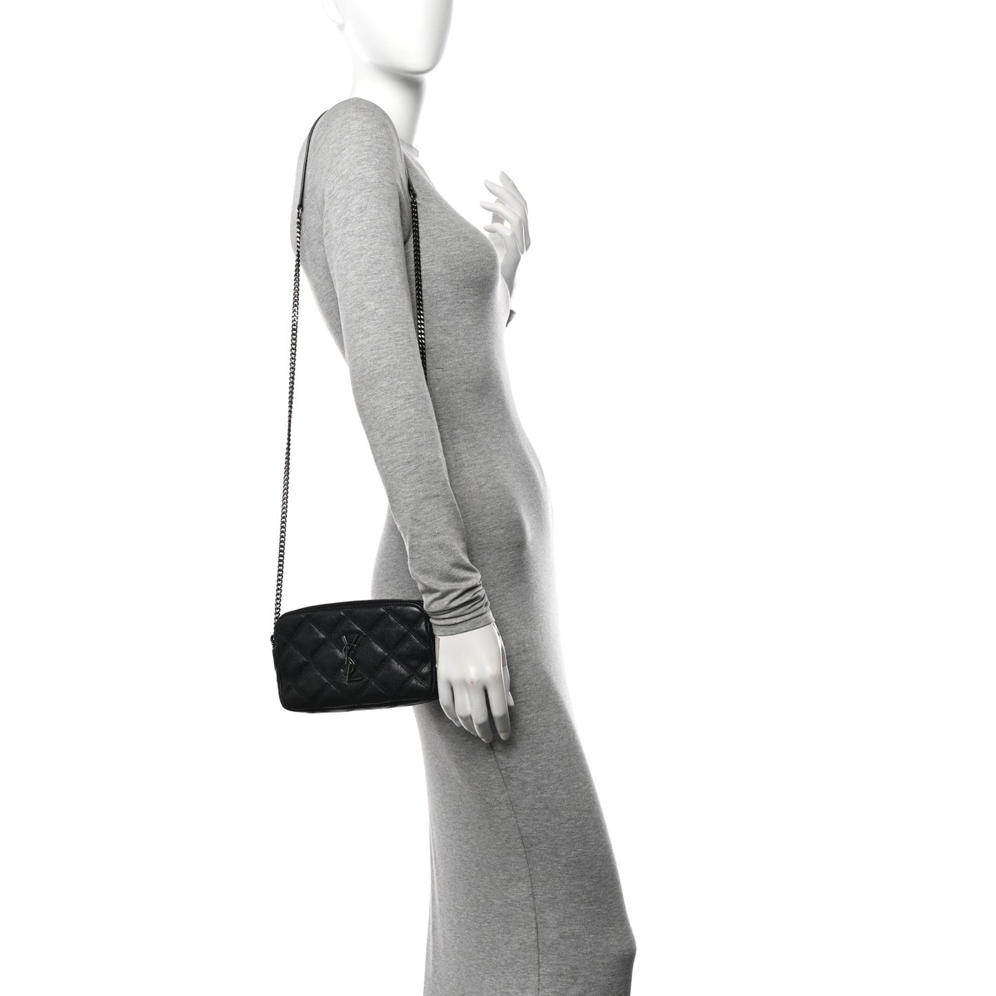 Grained Lambskin Quilted Mini Becky Double Zip Bag Black