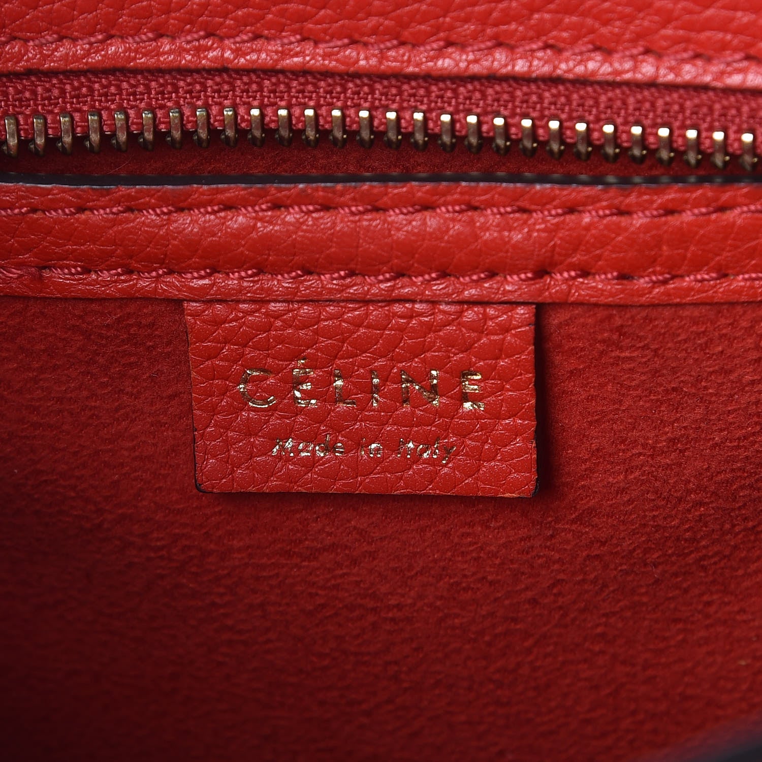 Celine Drummed Calfskin Nano Luggage Coquelicot 6 of 10