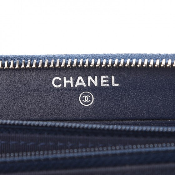 Caviar Quilted Small Zip Around Wallet Navy