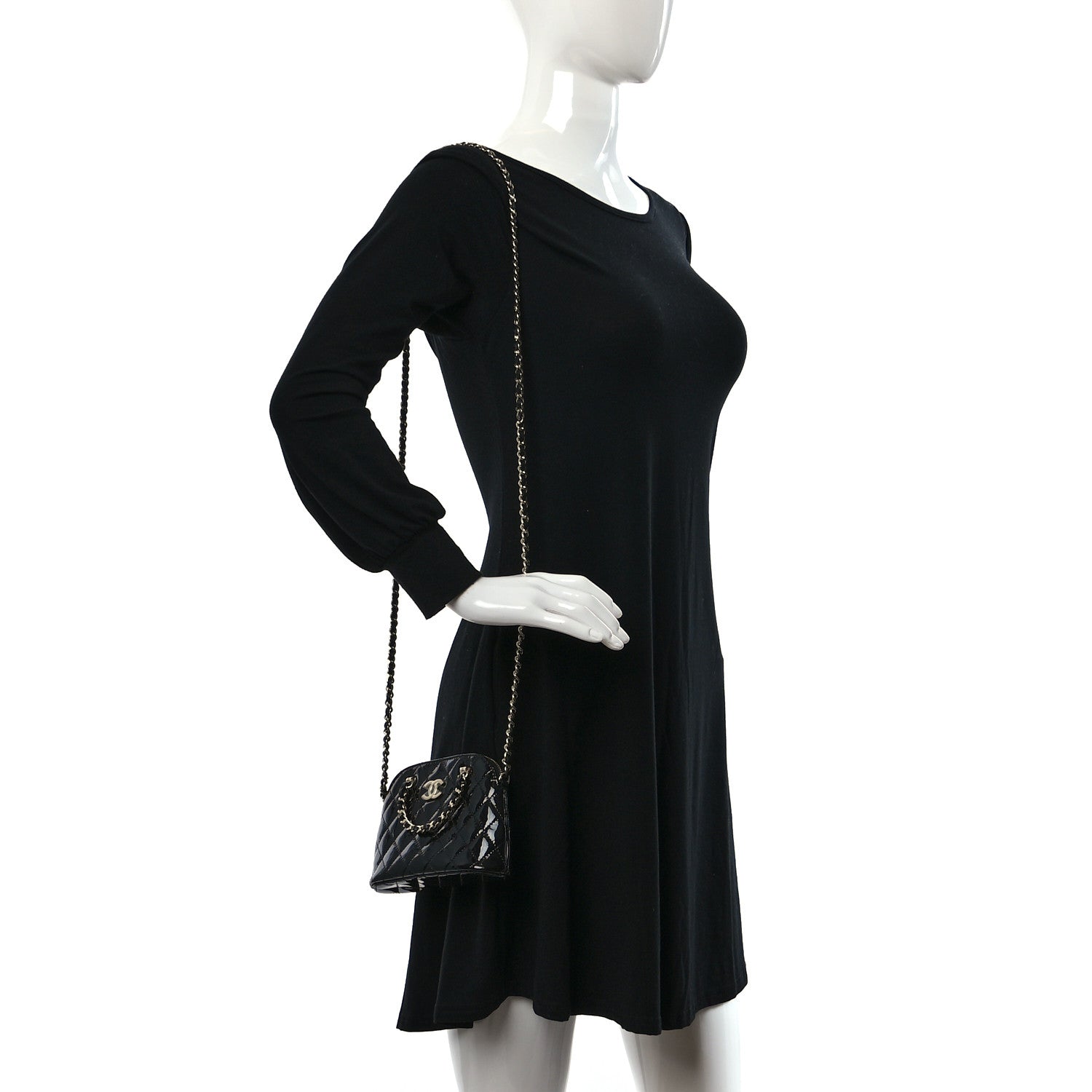 Chanel Patent Calfskin Quilted Shiny Coco Clutch With Chain Black 2 of 11