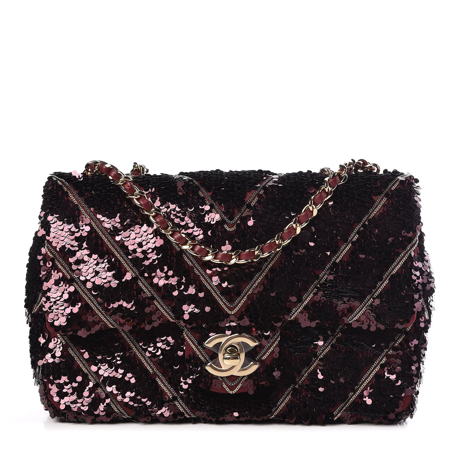 Sequins Chevron Classic Flap Burgundy