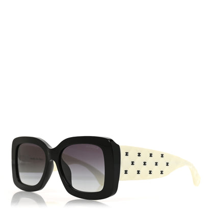 Chanel Acetate Quilted CC Rectangle Sunglasses 5483-A White Black 1 of 7