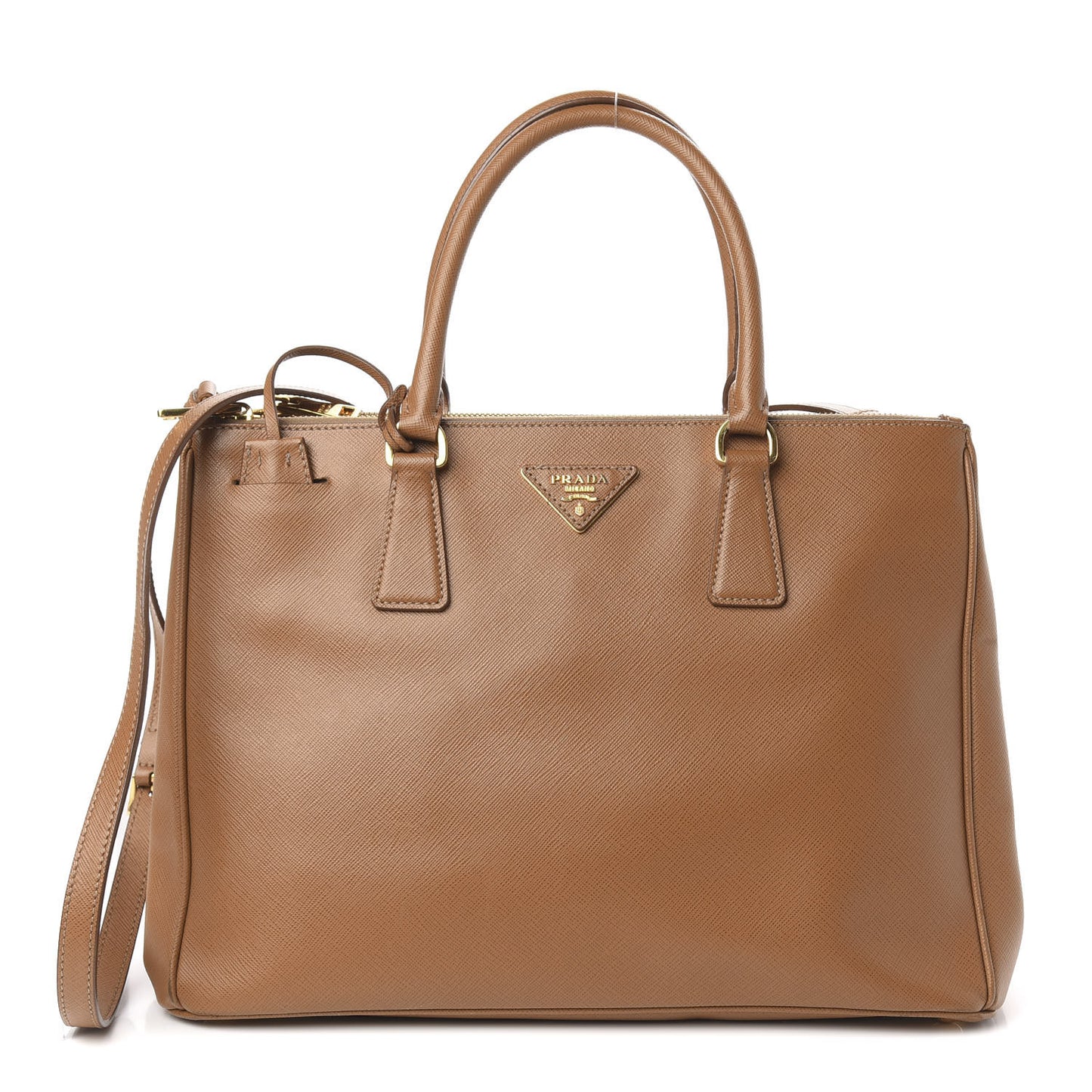 Saffiano Medium Galleria Double Zip Tote Caramel