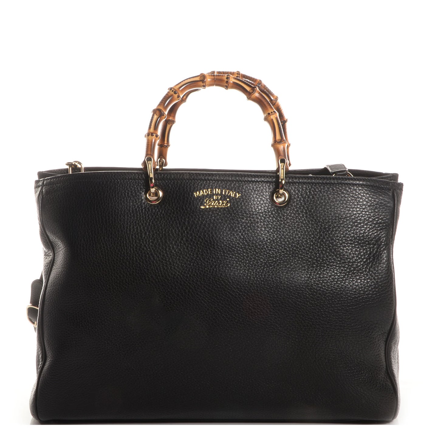 Leather Large Bamboo Shopper Tote Black