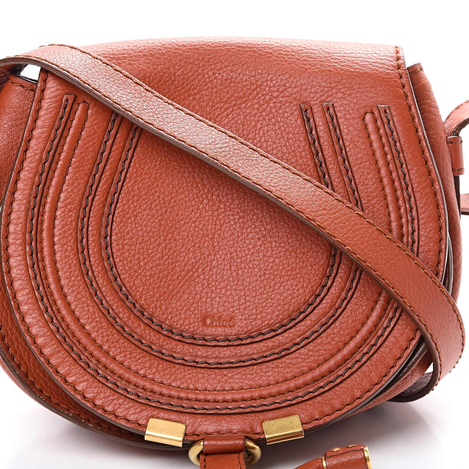 Chloe Calfskin Mini Marcie Round Crossbody Bag Whiskey 8 of 12