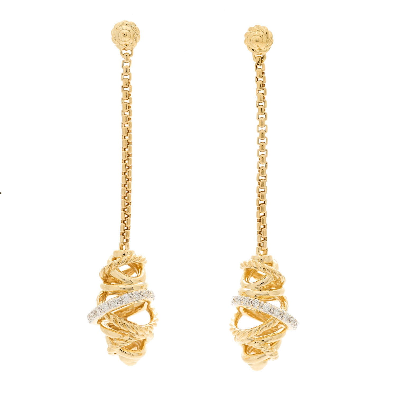 David Yurman 18K Yellow Gold Diamond Crossover Chain Drop Earrings 1 of 4